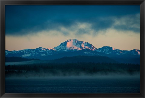 Framed Lake with mountains in the background, Mt Lassen, Lake Almanor, California, USA Print