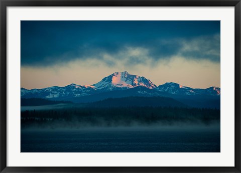 Framed Lake with mountains in the background, Mt Lassen, Lake Almanor, California, USA Print