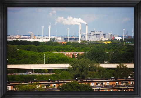 Framed Smoke Stacks and Windmills at Power Station, Netherlands Print