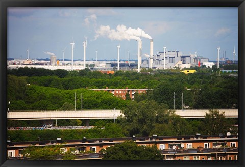 Framed Smoke Stacks and Windmills at Power Station, Netherlands Print