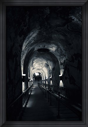 Framed Pommery Champagne Winery Passageway, Reims, Marne, Champagne-Ardenne, France (black and white) Print