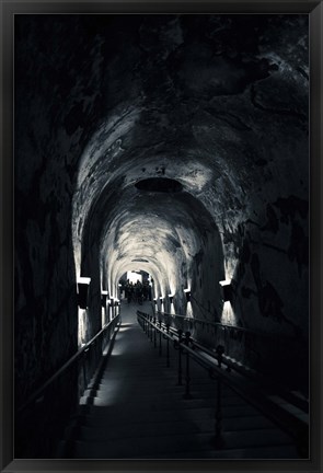 Framed Pommery Champagne Winery Passageway, Reims, Marne, Champagne-Ardenne, France (black and white) Print