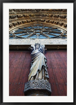 Framed Virgin Mary statue with Jesus Christ at Reims Cathedral, Reims, Marne, Champagne-Ardenne, France Print