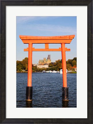 Framed Saint-Etienne Cathedral viewed through from Japanese Gate, Moselle River, Metz, Lorraine, Moselle, France Print