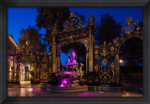 Framed Fountain at a square, Place Stanislas, Nancy, Meurthe-et-Moselle, Lorraine, France Print