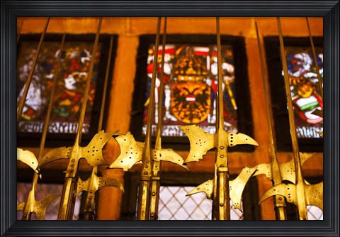 Framed Medieval Armory, Chateau du Haut-Koenigsbourg, Orschwiller, Alsatian Wine Route, Bas-Rhin, Alsace, France Print