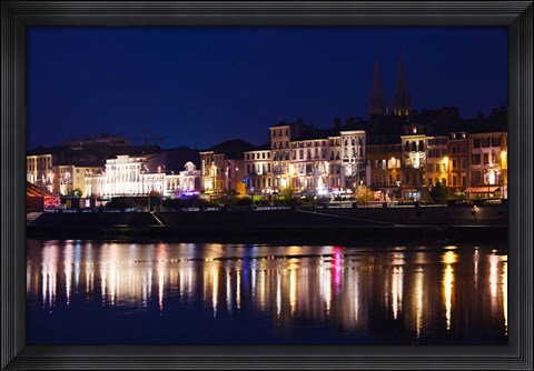 Framed Quai Lamartine at Night, Saone River, Macon, Burgundy, Saone-et-Loire, France Print