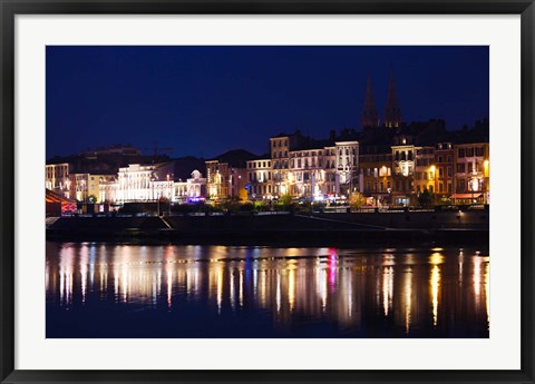 Framed Quai Lamartine at Night, Saone River, Macon, Burgundy, Saone-et-Loire, France Print
