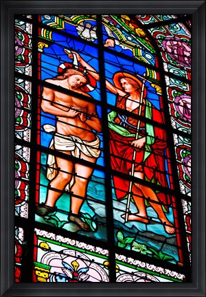 Framed Stained glass window at Cathedral of Notre Dame Le Puy, Le Puy-en-Velay, Haute-Loire, Auvergne, France Print