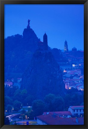 Framed Rocher Corneille with Saint Michel d&#39;Aiguilhe and Cathedral of Notre Dame Le Puy, Le Puy-en-Velay, Haute-Loire, Auvergne, France Print