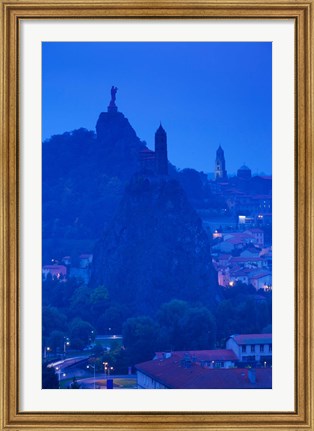 Framed Rocher Corneille with Saint Michel d&#39;Aiguilhe and Cathedral of Notre Dame Le Puy, Le Puy-en-Velay, Haute-Loire, Auvergne, France Print