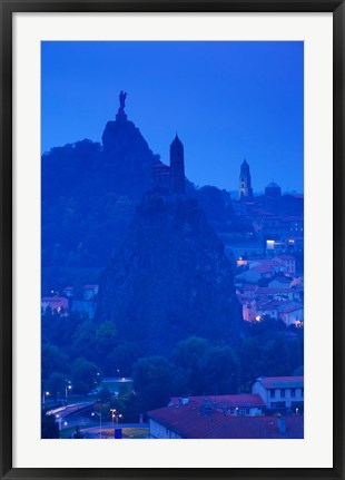 Framed Rocher Corneille with Saint Michel d&#39;Aiguilhe and Cathedral of Notre Dame Le Puy, Le Puy-en-Velay, Haute-Loire, Auvergne, France Print
