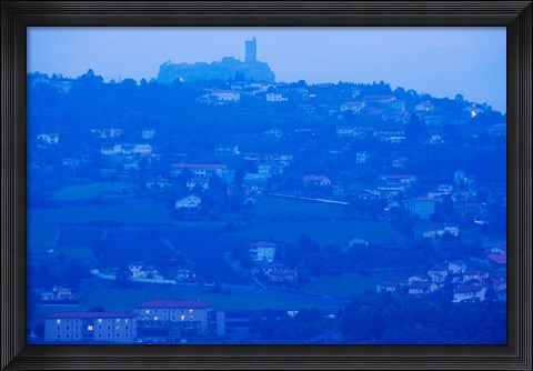Framed Town with Chateau de Polignac in the background at dawn, Polignac, Le Puy-en-Velay, Haute-Loire, Auvergne, France Print