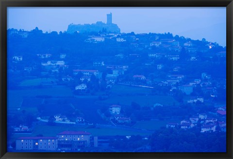 Framed Town with Chateau de Polignac in the background at dawn, Polignac, Le Puy-en-Velay, Haute-Loire, Auvergne, France Print