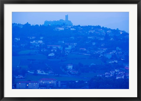 Framed Town with Chateau de Polignac in the background at dawn, Polignac, Le Puy-en-Velay, Haute-Loire, Auvergne, France Print