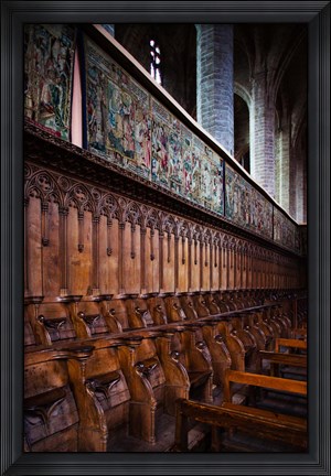 Framed Choir stalls at Abbatiale Saint-Robert, La Chaise-Dieu, Haute-Loire, Auvergne, France Print