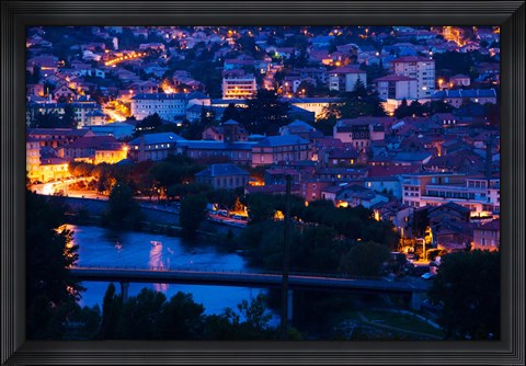 Framed Elevated town view at dawn, Millau, Aveyron, Midi-Pyrenees, France Print
