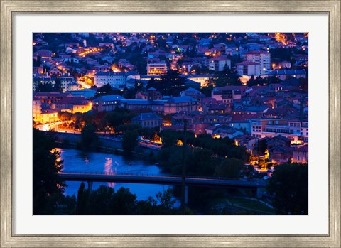 Framed Elevated town view at dawn, Millau, Aveyron, Midi-Pyrenees, France Print