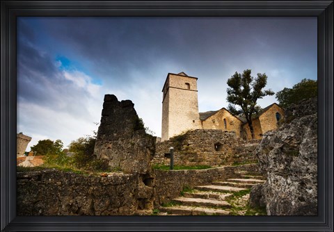 Framed Fortified church at La Couvertoirade, Aveyron, Midi-Pyrenees, France Print