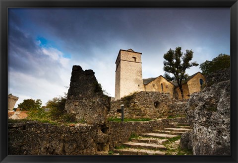 Framed Fortified church at La Couvertoirade, Aveyron, Midi-Pyrenees, France Print