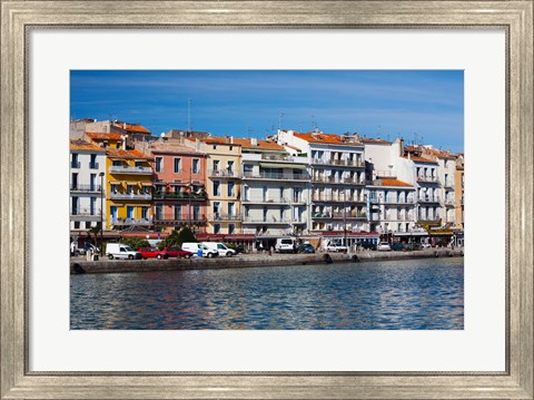Framed Old Port waterfront with buildings in the background, Sete, Herault, Languedoc-Roussillon, France Print