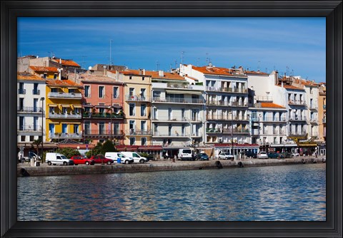 Framed Old Port waterfront with buildings in the background, Sete, Herault, Languedoc-Roussillon, France Print
