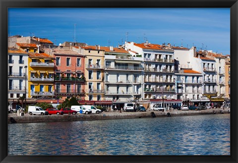 Framed Old Port waterfront with buildings in the background, Sete, Herault, Languedoc-Roussillon, France Print