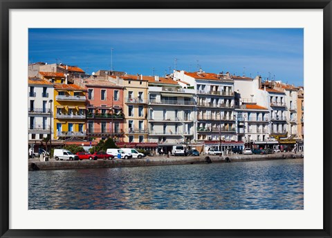 Framed Old Port waterfront with buildings in the background, Sete, Herault, Languedoc-Roussillon, France Print