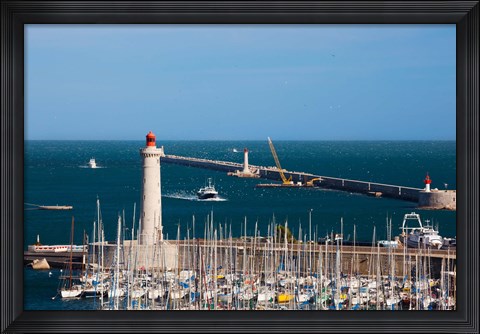 Framed Port with the Mole St-Louis pier lighthouse, Sete, Herault, Languedoc-Roussillon, France Print