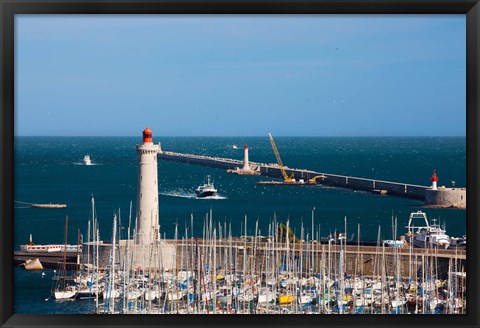 Framed Port with the Mole St-Louis pier lighthouse, Sete, Herault, Languedoc-Roussillon, France Print