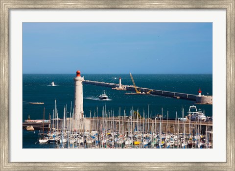 Framed Port with the Mole St-Louis pier lighthouse, Sete, Herault, Languedoc-Roussillon, France Print