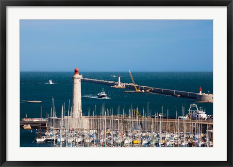 Framed Port with the Mole St-Louis pier lighthouse, Sete, Herault, Languedoc-Roussillon, France Print