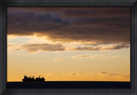 Framed Silhouette of a ship in the sea at dawn, Sete, Herault, Languedoc-Roussillon, France Print