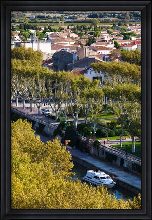 Framed Canal de la Robine overview from the Donjon Gilles-Aycelin tower, Narbonne, Aude, Languedoc-Roussillon, France Print
