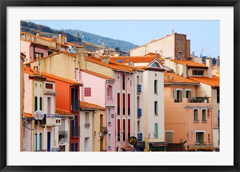 Framed Low angle view of buildings in a town, Collioure, Vermillion Coast, Pyrennes-Orientales, Languedoc-Roussillon, France Print