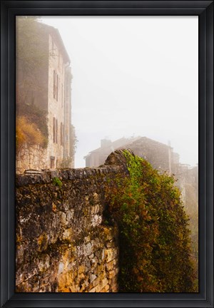 Framed View of a town in fog, Cordes-sur-Ciel, Tarn, Midi-Pyrenees, France Print