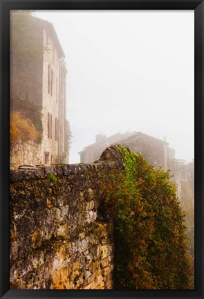 Framed View of a town in fog, Cordes-sur-Ciel, Tarn, Midi-Pyrenees, France Print