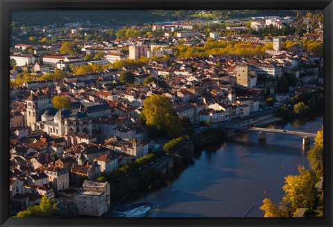 Framed Elevated view of a town viewed from Mont St-Cyr, Cahors, Lot, Midi-Pyrenees, France Print