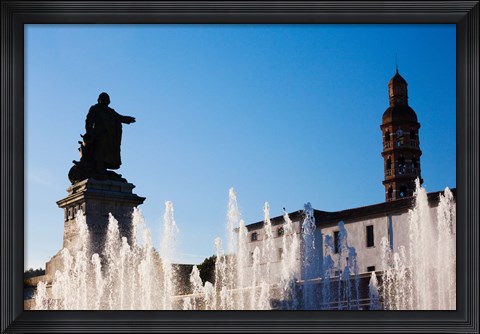 Framed Fountain with a statue at Place Francois Mitterrand, Cahors, Lot, Midi-Pyrenees, France Print