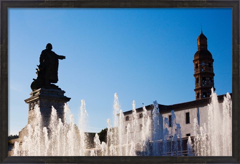 Framed Fountain with a statue at Place Francois Mitterrand, Cahors, Lot, Midi-Pyrenees, France Print