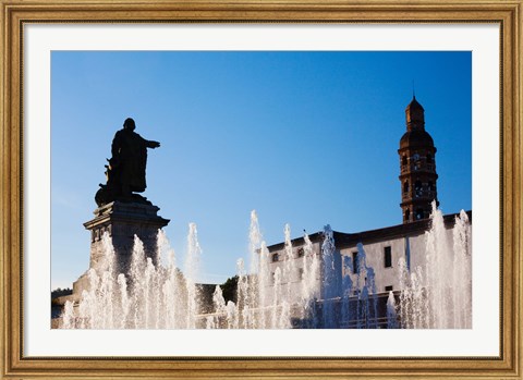 Framed Fountain with a statue at Place Francois Mitterrand, Cahors, Lot, Midi-Pyrenees, France Print