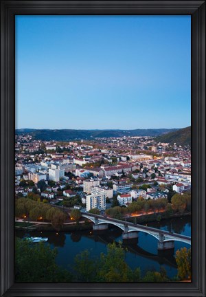 Framed Elevated view of a Town at Dusk, Cahors, Lot, Midi-Pyrenees, France Print