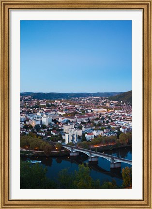 Framed Elevated view of a Town at Dusk, Cahors, Lot, Midi-Pyrenees, France Print