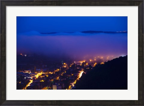 Framed Elevated view of a Town viewed from Mont St-Cyr at dawn, Cahors, Lot, Midi-Pyrenees, France Print