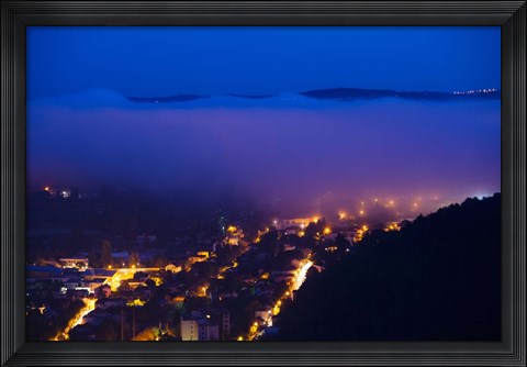 Framed Elevated view of a Town viewed from Mont St-Cyr at dawn, Cahors, Lot, Midi-Pyrenees, France Print