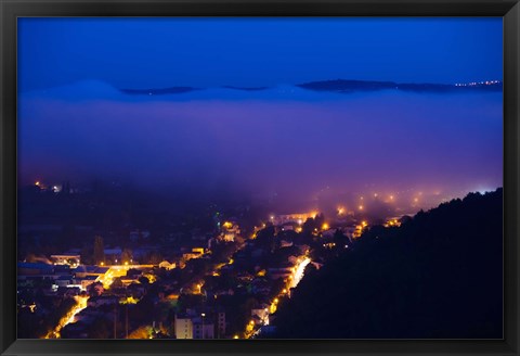 Framed Elevated view of a Town viewed from Mont St-Cyr at dawn, Cahors, Lot, Midi-Pyrenees, France Print