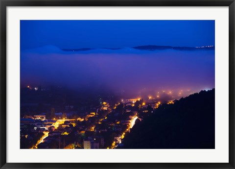 Framed Elevated view of a Town viewed from Mont St-Cyr at dawn, Cahors, Lot, Midi-Pyrenees, France Print