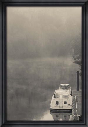 Framed Morning fog over Lot River, Bouzies, Lot, Midi-Pyrenees, France Print