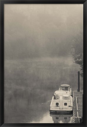 Framed Morning fog over Lot River, Bouzies, Lot, Midi-Pyrenees, France Print