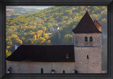 Framed 15th century church at St-Cirq-Lapopie, Lot, Midi-Pyrenees, France Print